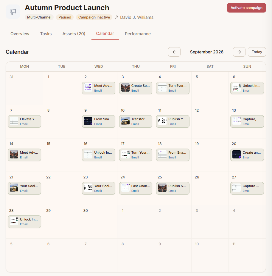 Schedule a campaign calendar