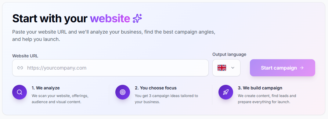 Advanza campaign generation from a travel package website page