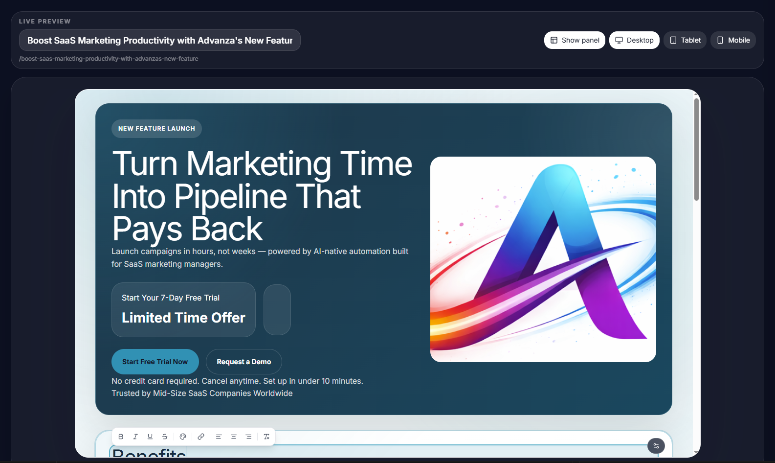Landing pages builder