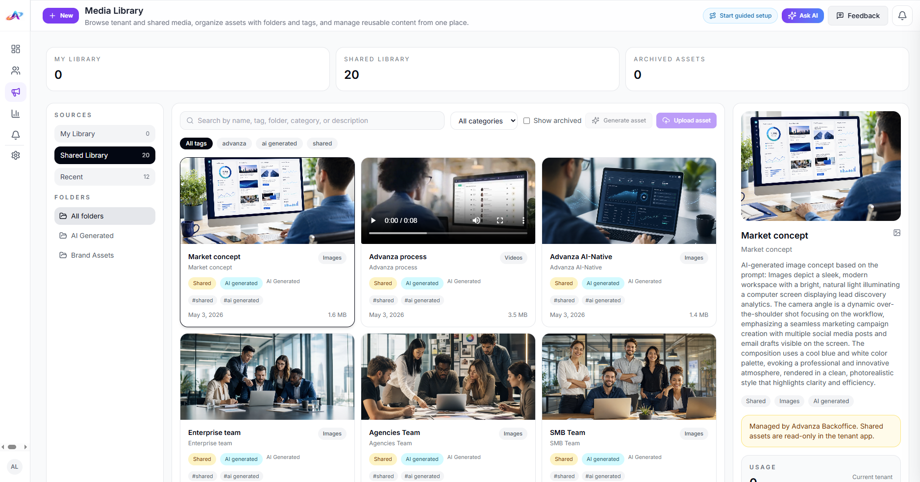Advanza media library workspace