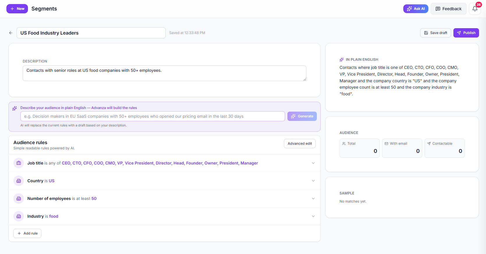 Segmentation builder search interface