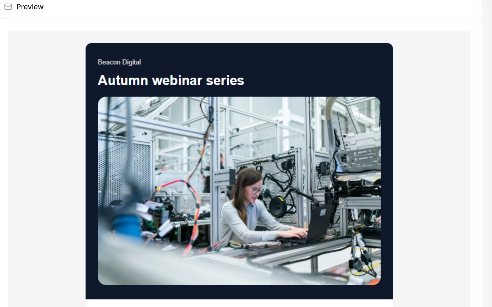 Email preview of a webinar invitation with a photo
